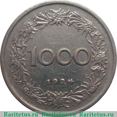 Реверс монеты 1000 крон (kronen) 1924 года  