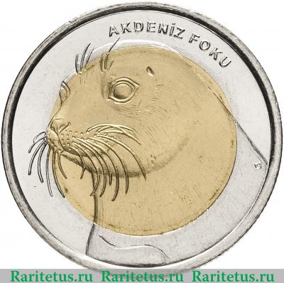 Реверс монеты 1 лира (lirasi) 2013 года  тюлень Турция