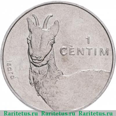 Реверс монеты 1 сантим (centim) 2002 года  серна Андорра