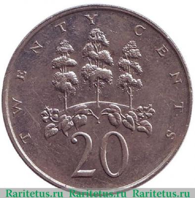 Реверс монеты 20 центов (cents) 1989 года   Ямайка