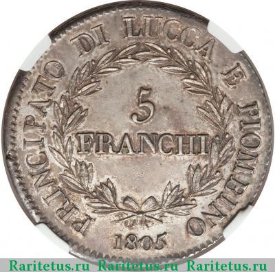 Реверс монеты 5 франков (franchi) 1805 года  Италия