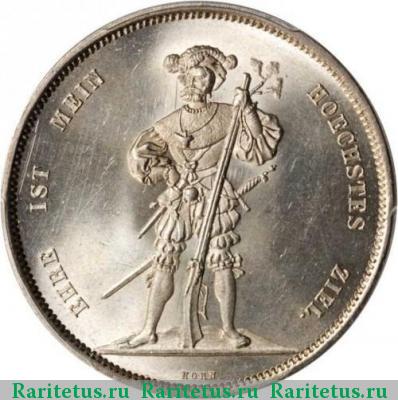 Реверс монеты 5 франков (francs, franken) 1857 года  Швейцария
