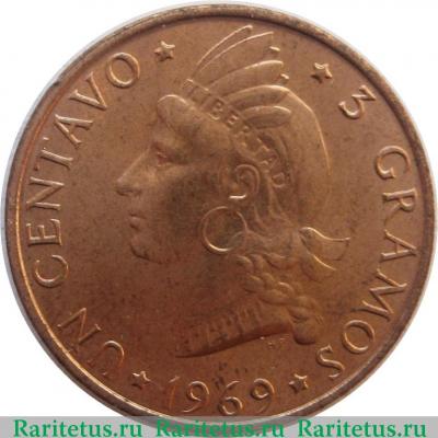 Реверс монеты 1 сентаво (centavo) 1969 года   Доминикана