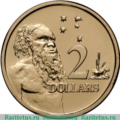 Реверс монеты 2 доллара (dollars) 2005 года  абориген Австралия