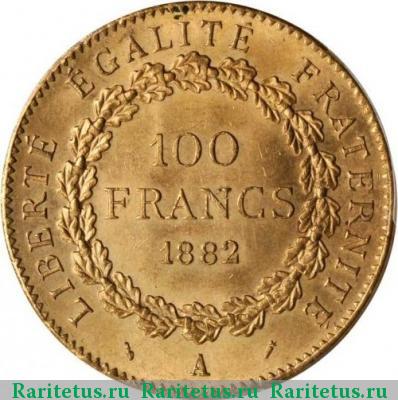 Реверс монеты 100 франков (francs) 1882 года  Франция