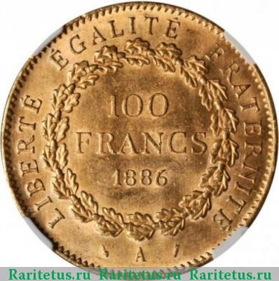 Реверс монеты 100 франков (francs) 1886 года  Франция