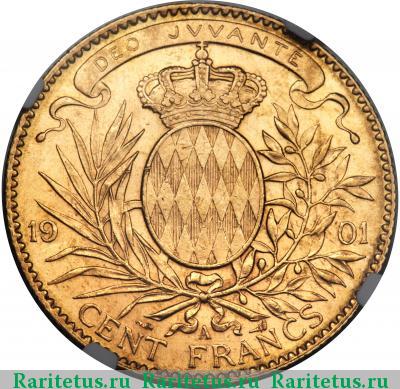 Реверс монеты 100 франков (francs) 1901 года  Монако