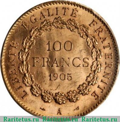 Реверс монеты 100 франков (francs) 1905 года  Франция