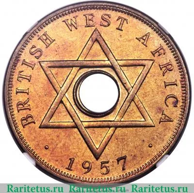 Реверс монеты 1 пенни (penny) 1957 года KN  Британская Западная Африка