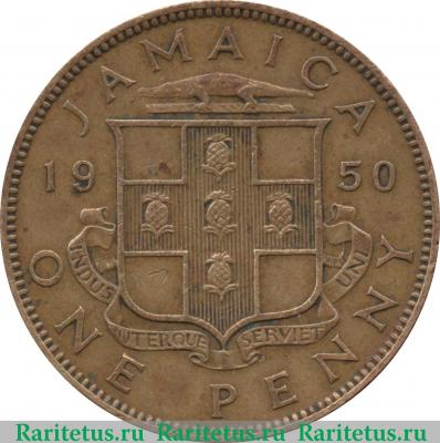 Реверс монеты 1 пенни (penny) 1950 года   Ямайка