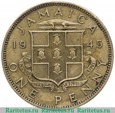 Реверс монеты 1 пенни (penny) 1945 года   Ямайка
