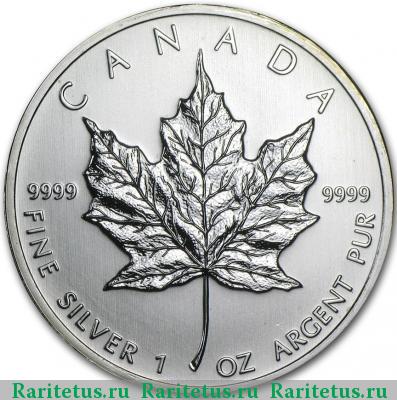Реверс монеты 5 долларов (dollars) 2010 года  кленовый лист Канада