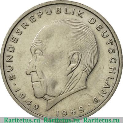 Реверс монеты 2 марки (deutsche mark) 1976 года D  Германия