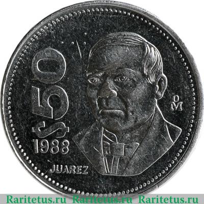 Реверс монеты 50 песо (pesos) 1988 года  магнетик Мексика