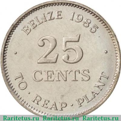 Реверс монеты 25 центов (cents) 1985 года   Белиз