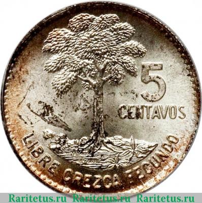 Реверс монеты 5 сентаво (centavos) 1964 года   Гватемала