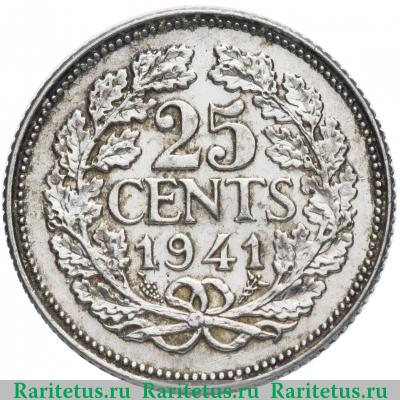 Реверс монеты 25 центов (cents) 1941 года   Нидерланды
