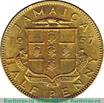 Реверс монеты 1/2 пенни (half penny) 1957 года   Ямайка