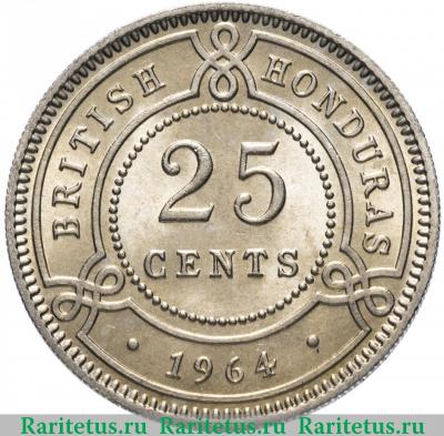 Реверс монеты 25 центов (cents) 1964 года   Британский Гондурас