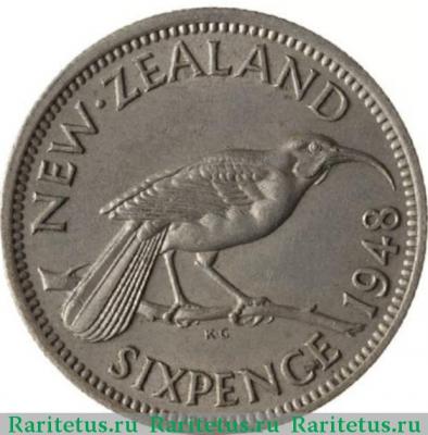 Реверс монеты 6 пенсов (pence) 1948 года   Новая Зеландия