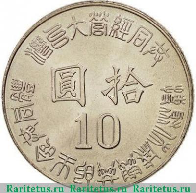 Реверс монеты 10 юаней (долларов, yuan) 1995 года  