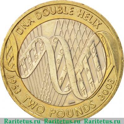 Реверс монеты 2 фунта (pounds) 2003 года  ДНК Великобритания