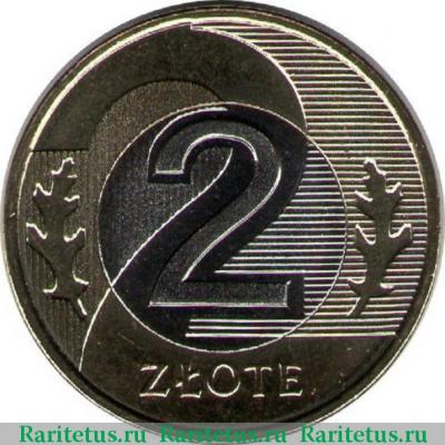 Реверс монеты 2 злотых (zlote) 2015 года   Польша
