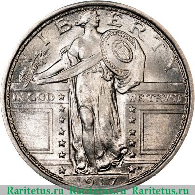 25 центов (квотер, 1/4 доллара, quarter dollar) 1917 года   США