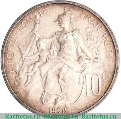 Реверс монеты 10 сантимов (centimes) 1898 года   Франция