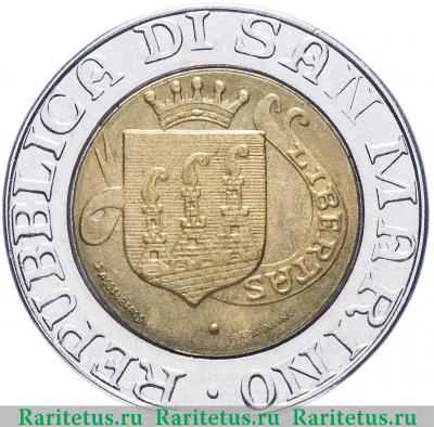 500 лир (lire) 1989 года   Сан-Марино