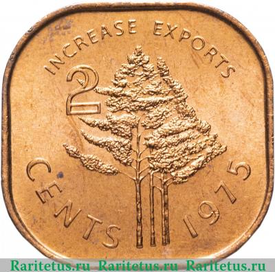 Реверс монеты 2 цента (cents) 1975 года   Свазиленд