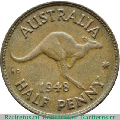 Реверс монеты 1/2 пенни (penny) 1948 года   Австралия
