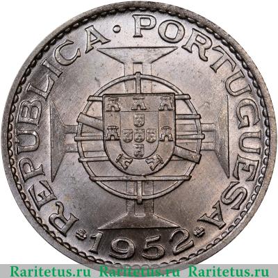 Реверс монеты 10 эскудо (escudos) 1952 года   Гвинея-Бисау