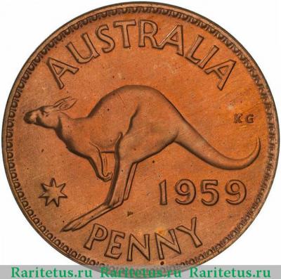 Реверс монеты 1 пенни (penny) 1959 года   Австралия