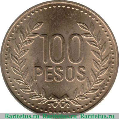 Реверс монеты 100 песо (pesos) 2008 года   Колумбия