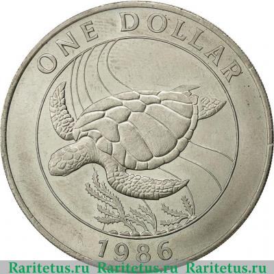 Реверс монеты 1 доллар (dollar) 1986 года   Бермуды