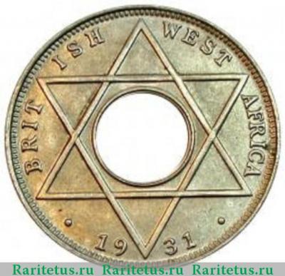 Реверс монеты 1/10 пенни (penny) 1931 года   Британская Западная Африка