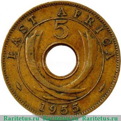 Реверс монеты 5 центов (cents) 1955 года KN  Британская Восточная Африка