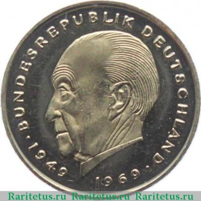 Реверс монеты 2 марки (deutsche mark) 1985 года J  Германия