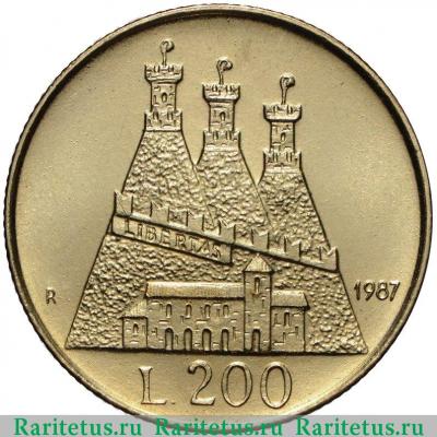 Реверс монеты 200 лир (lire) 1987 года   Сан-Марино