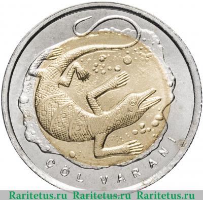 Реверс монеты 1 лира (lirasi) 2015 года  варан Турция