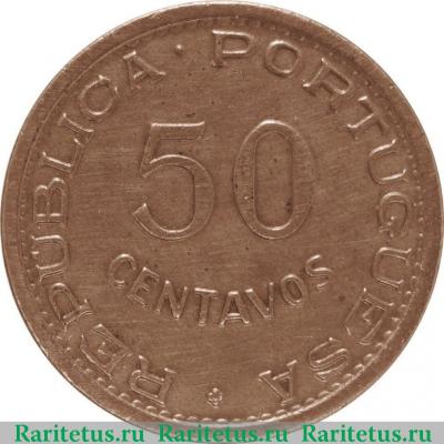 Реверс монеты 50 сентаво (centavos) 1953 года   Ангола