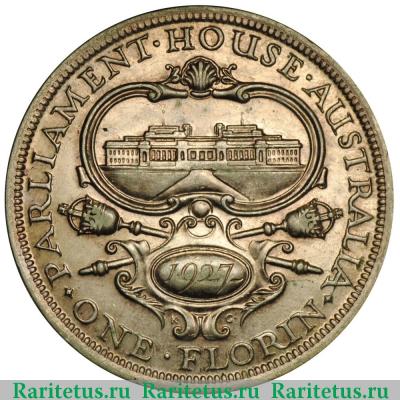 Реверс монеты 2 шиллинга (флорин, shillings) 1927 года   Австралия