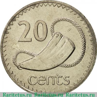 Реверс монеты 20 центов (cents) 1982 года   Фиджи