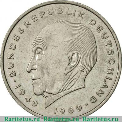 Реверс монеты 2 марки (deutsche mark) 1973 года J Аденауэр Германия