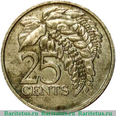 Реверс монеты 25 центов (cents) 1977 года   Тринидад и Тобаго