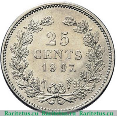 Реверс монеты 25 центов (cents) 1897 года   Нидерланды