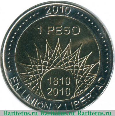 Реверс монеты 1 песо (peso) 2010 года  вулкан Аргентина