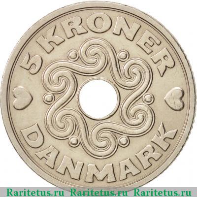 Реверс монеты 5 крон (kroner) 1990 года  