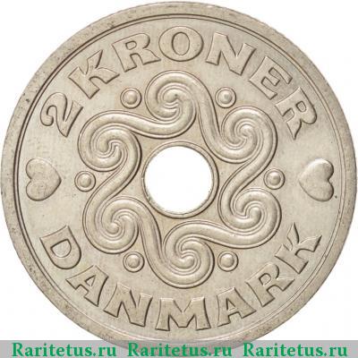 Реверс монеты 2 кроны (kroner) 1994 года  